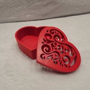 Valentine Small Ornate Red Heart Jewelry/Trinket Box